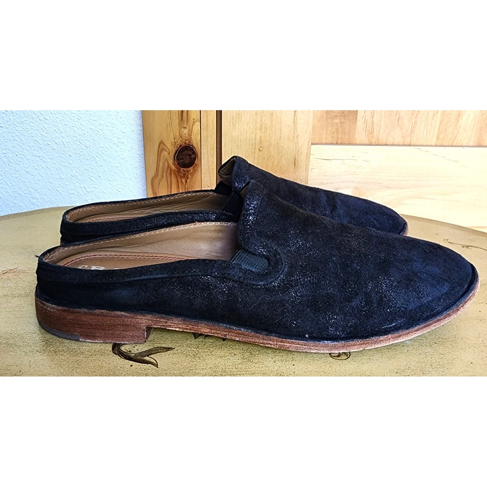 Trask Sz 7M Black Shimmery Suede Leather Ali Mule Loafer Minimalist Quiet Luxury